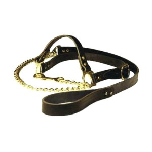 Keuringshalster kalf met ketting zwart Leer