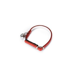 Kattenhalsband met bel leer rood 23,5-28 cm