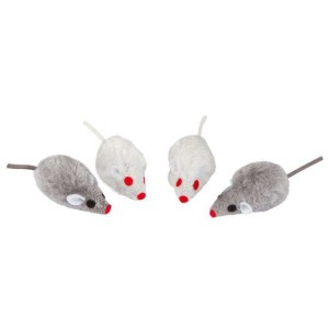 Katten speelgoed muis grijs/wit 5cm 4 stuks