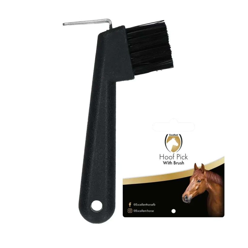 Excellent Horse hoefkrabber met borstel zwart