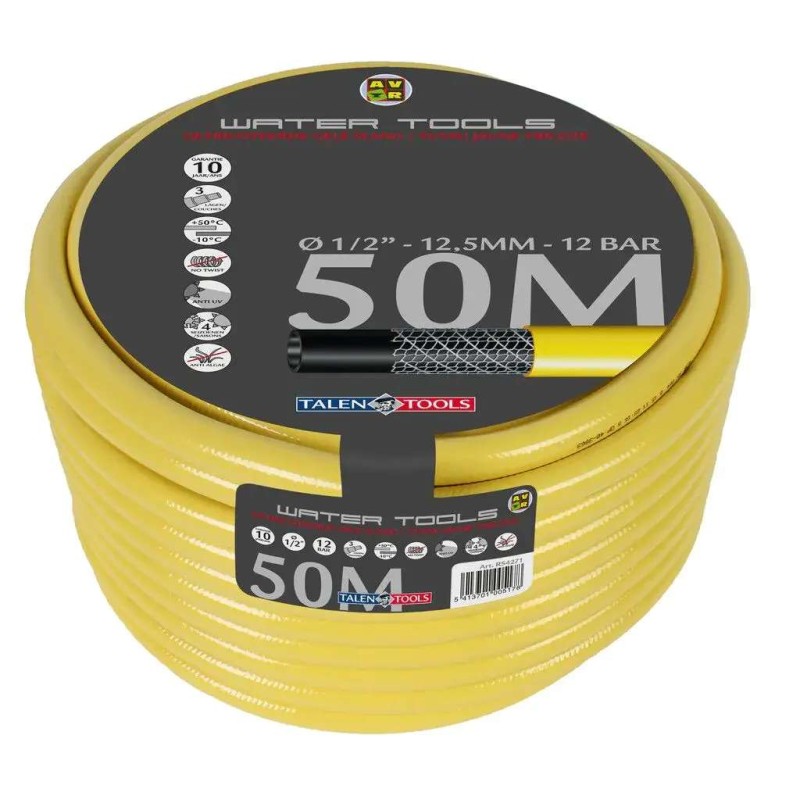 Gele tuinslang 1/2 inch 50m getricoteerd high twist resistant