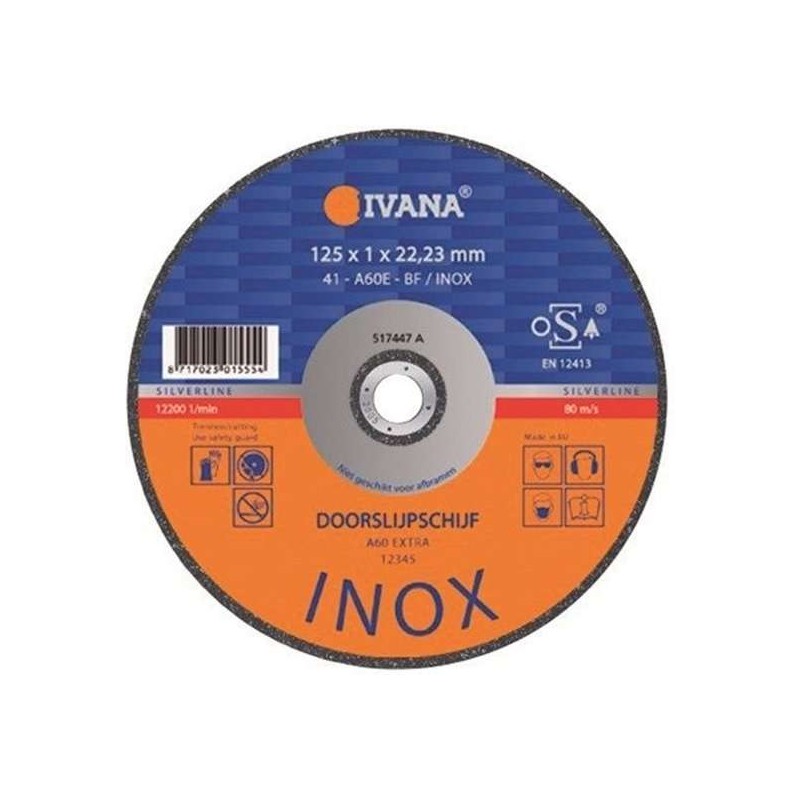 Doorslijpschijf Inox vlak 125 x 1 x 22.2mm