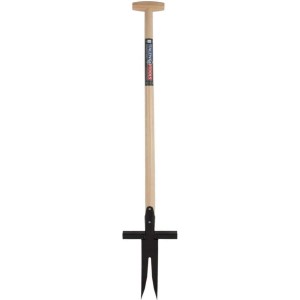 Zuringsteker/Distelsteker met 2 tanden en essenhouten steel 85 cm