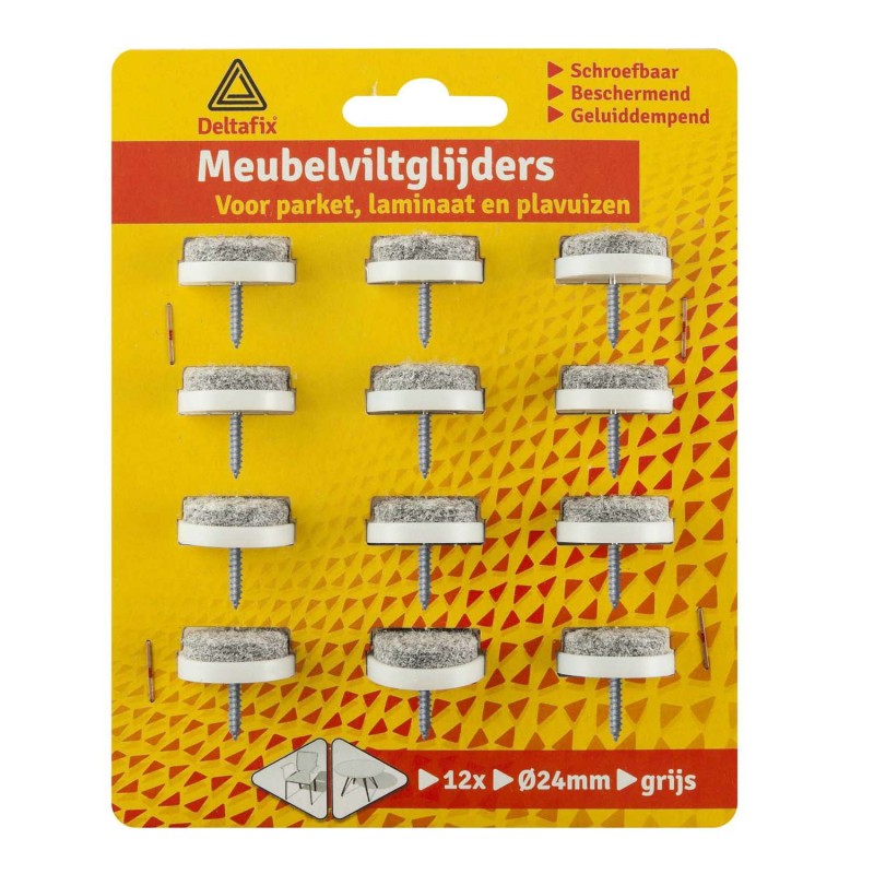 Meubelglijder vilt met nagel grijs 24 mm 12 stuks