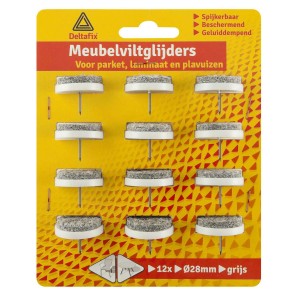 Meubelglijder vilt met nagel grijs 28 mm 12 stuks
