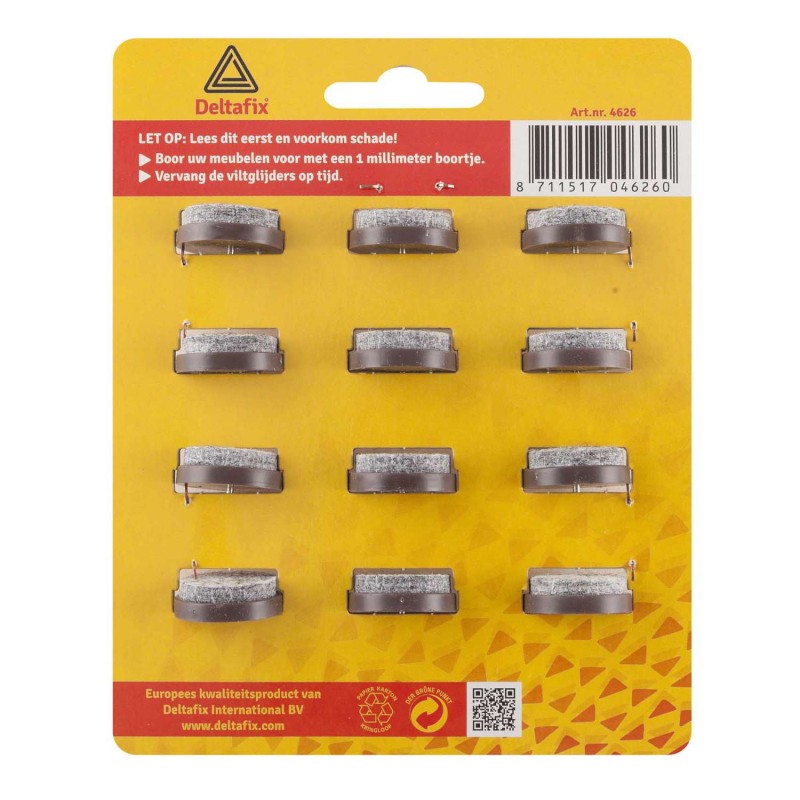 Meubelglijder vilt grijs met nagel houder bruin 24 mm 12 stuks