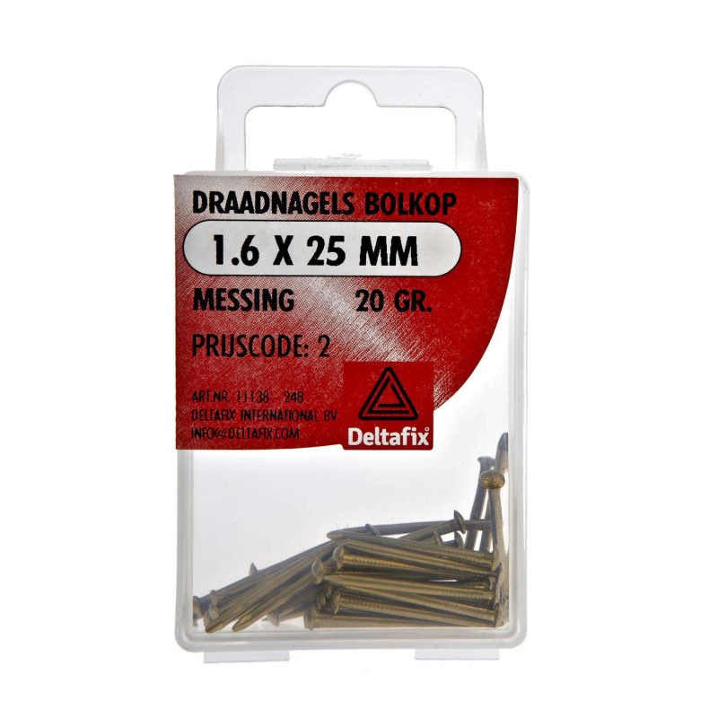 Draadnagel bolkop messing 1.6 x 25 mm 20gr