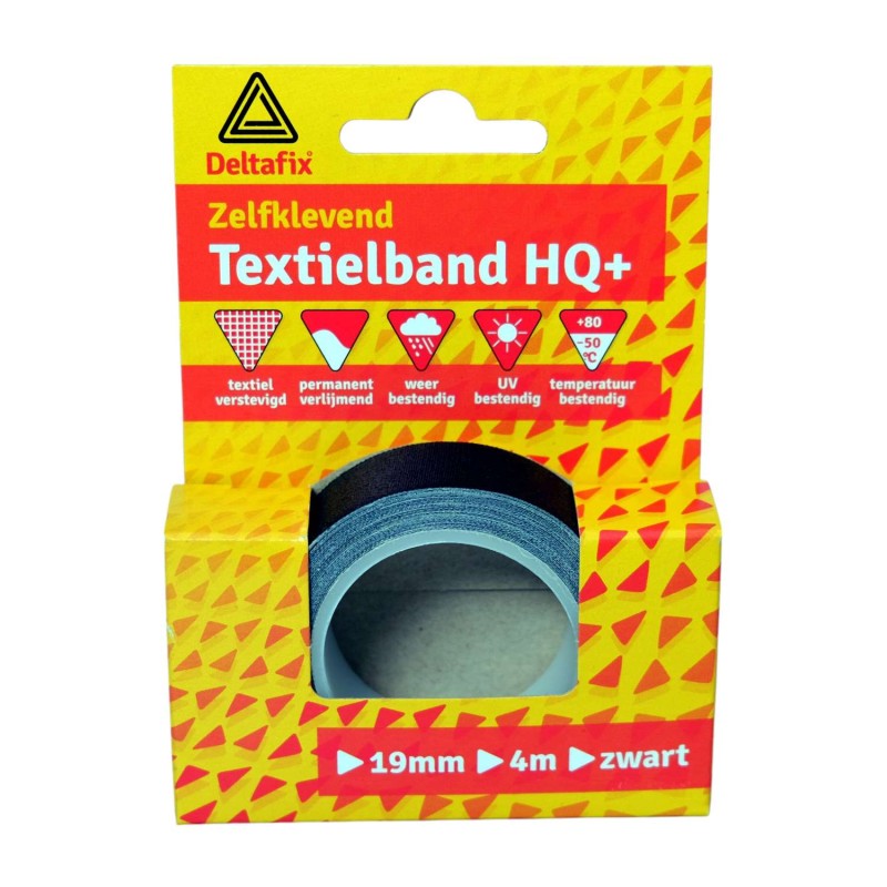 Textielband HQ+ zelfklevend zwart 19 mm 4 meter