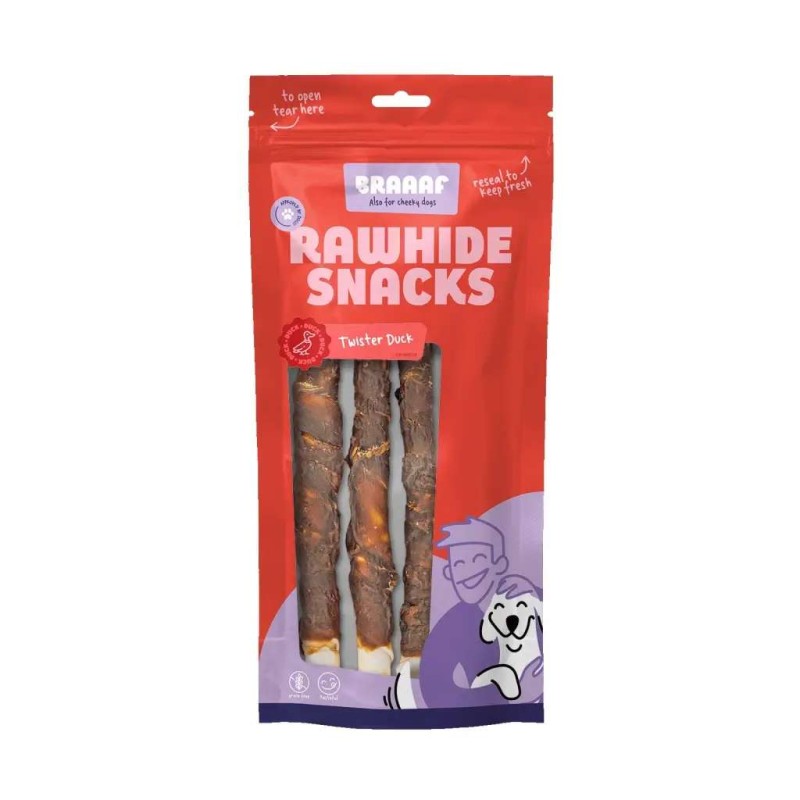 Braaaf rawhide hondensnack twister eend 25 cm 3 stuks