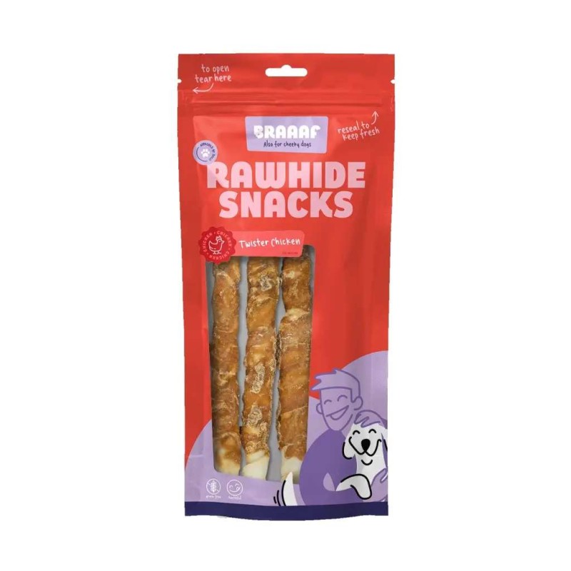 Braaaf rawhide hondensnack twister kip 25 cm 3 stuks