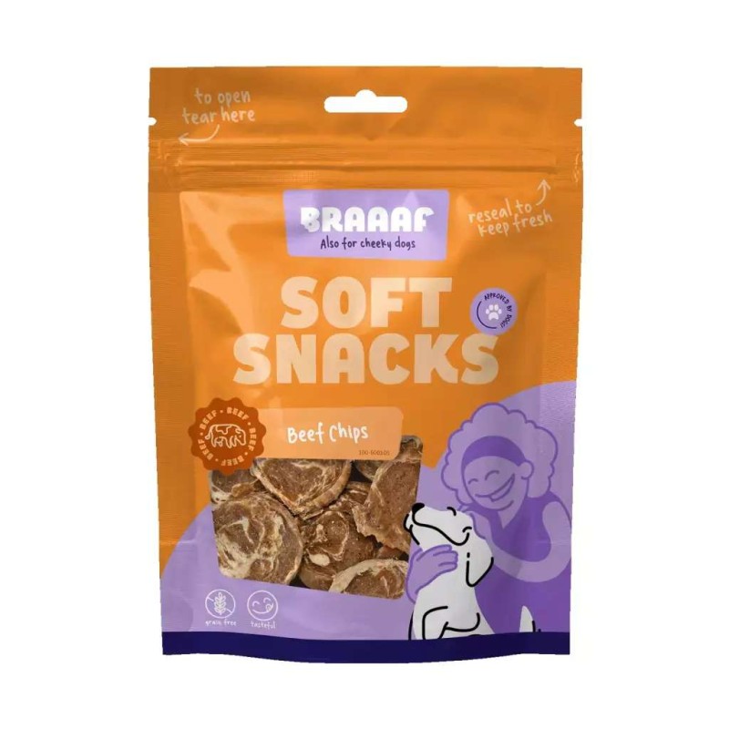 Braaaf soft snack chips met rund en vis 85gr