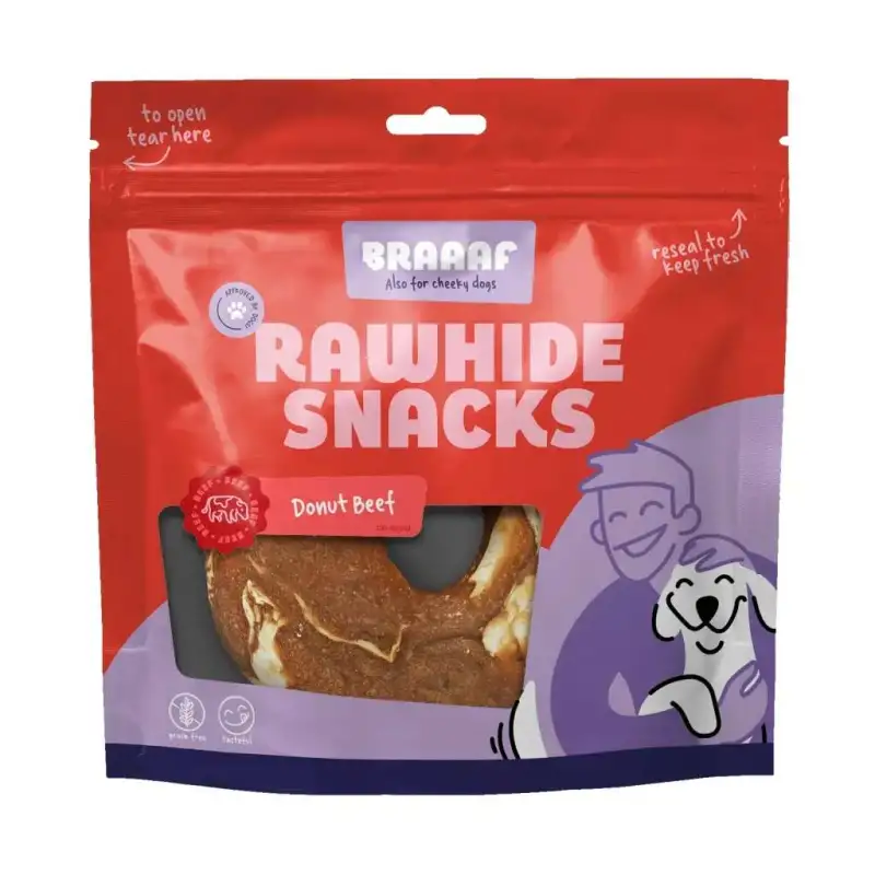 Braaaf rawhide honden kauwdonut rund en vis