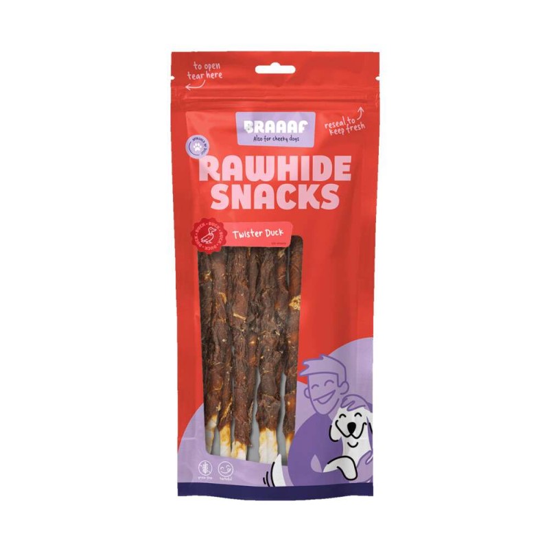 Braaaf rawhide hondensnack twister eend 25 cm 8 stuks