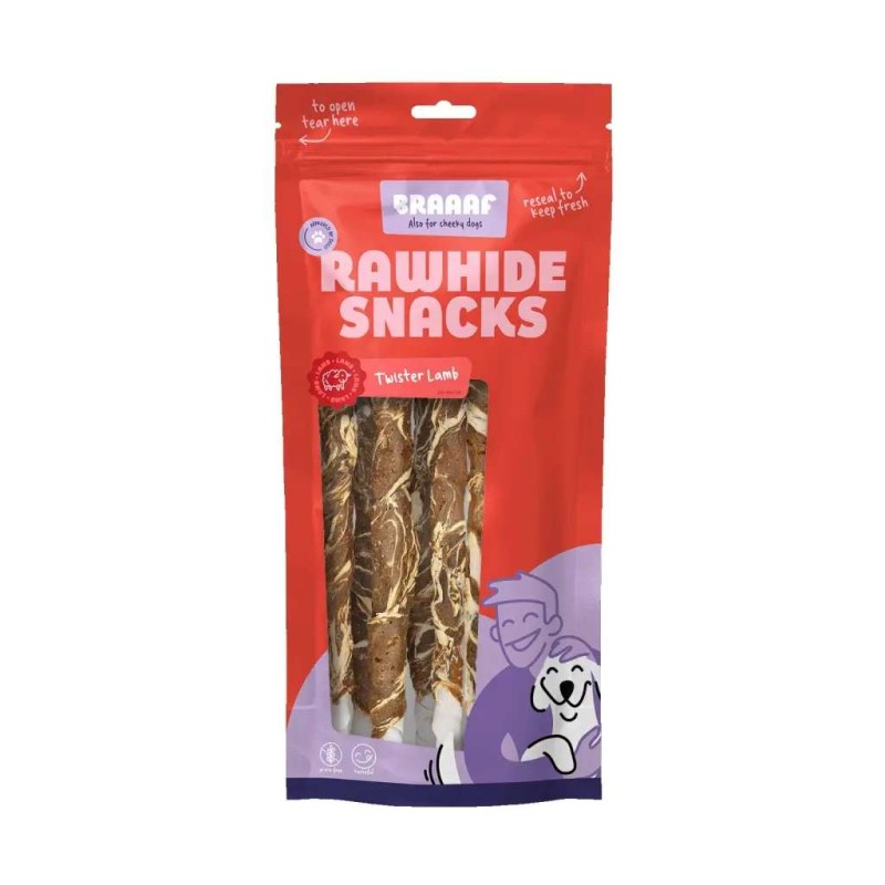 Braaaf rawhide hondensnack twister lam en vis 21 cm 6 stuks
