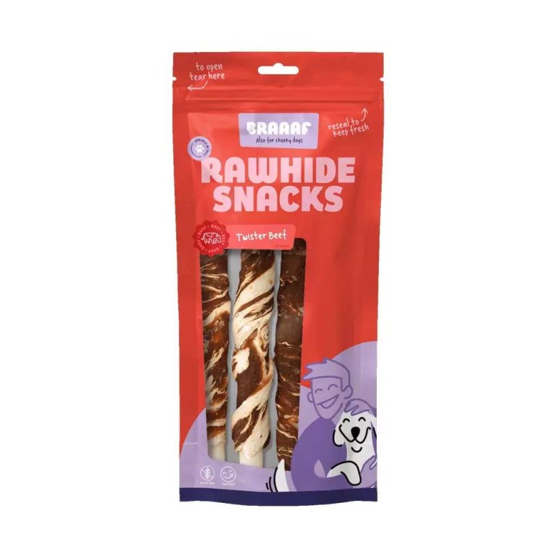Braaaf rawhide hondensnack twister rund en vis 21 cm 3 stuks