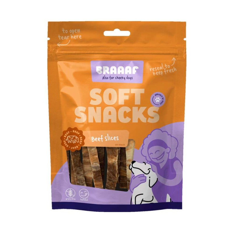 Braaaf honden soft snack reepjes rund en vis 85 gram