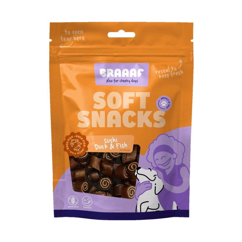 Braaaf honden soft snack sushi eend en vis