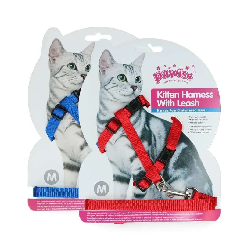 Pawise kitten tuigje met riem rood/blauw M
