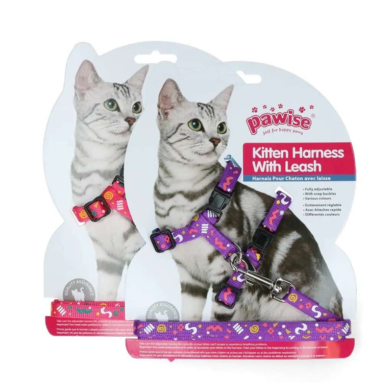 Pawise kitten tuigje met riem roze/paars
