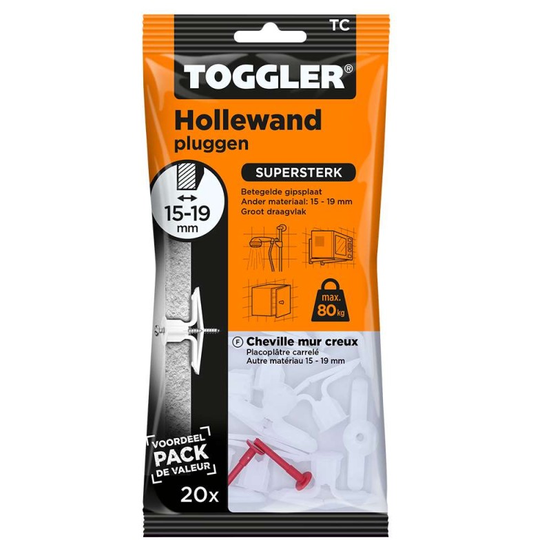 Toggler hollewandplug TC 15-19 mm 20 stuks