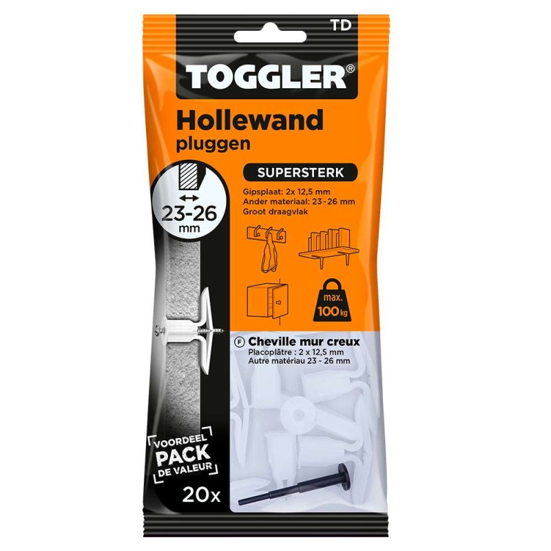 Toggler hollewandplug TD 23-26 mm 20 stuks