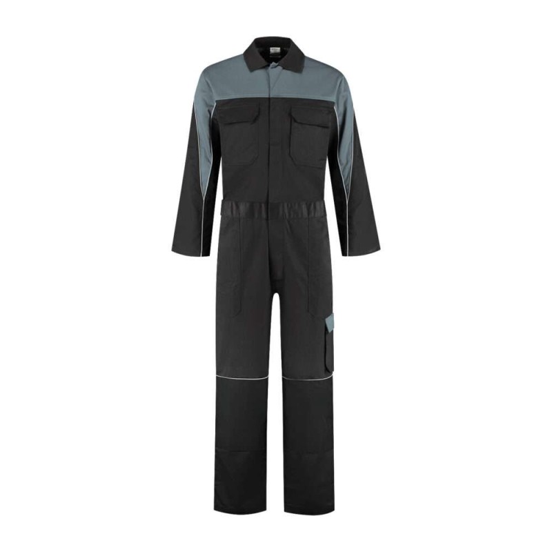 Garage overall polyester/katoen 4-way stretch rugpand zwart/grijs