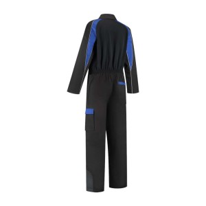Garage overall polyester/katoen 4-way stretch rugpand zwart/korenblauw