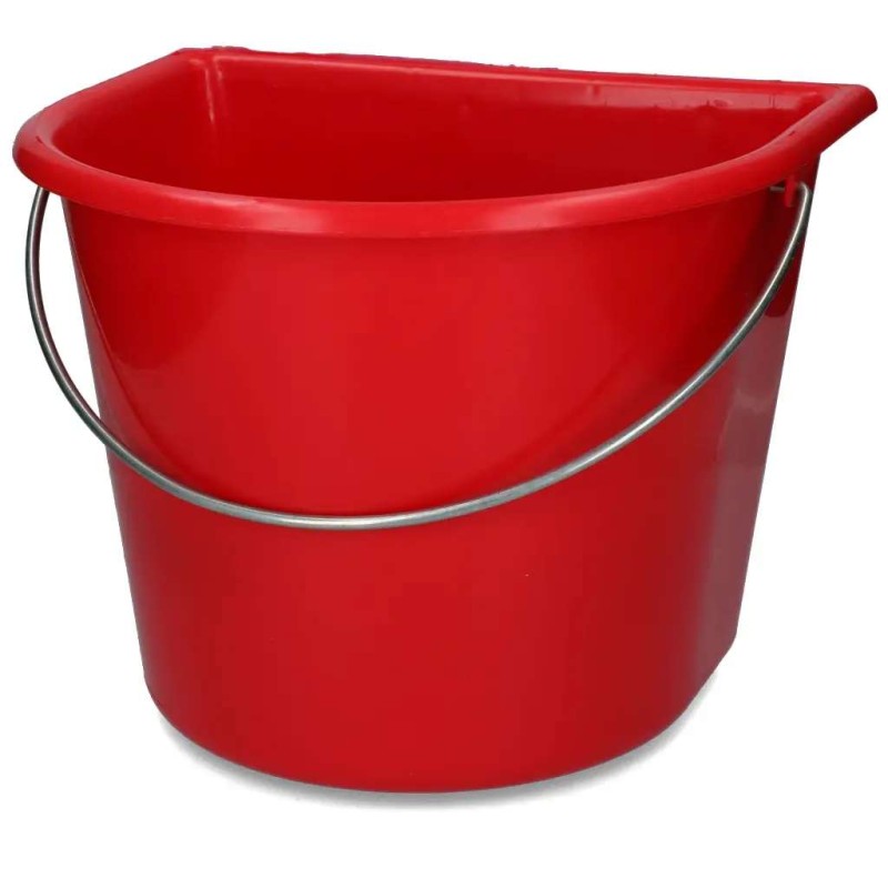 Voerbak met vlakke kant en hengsel rood 15 liter