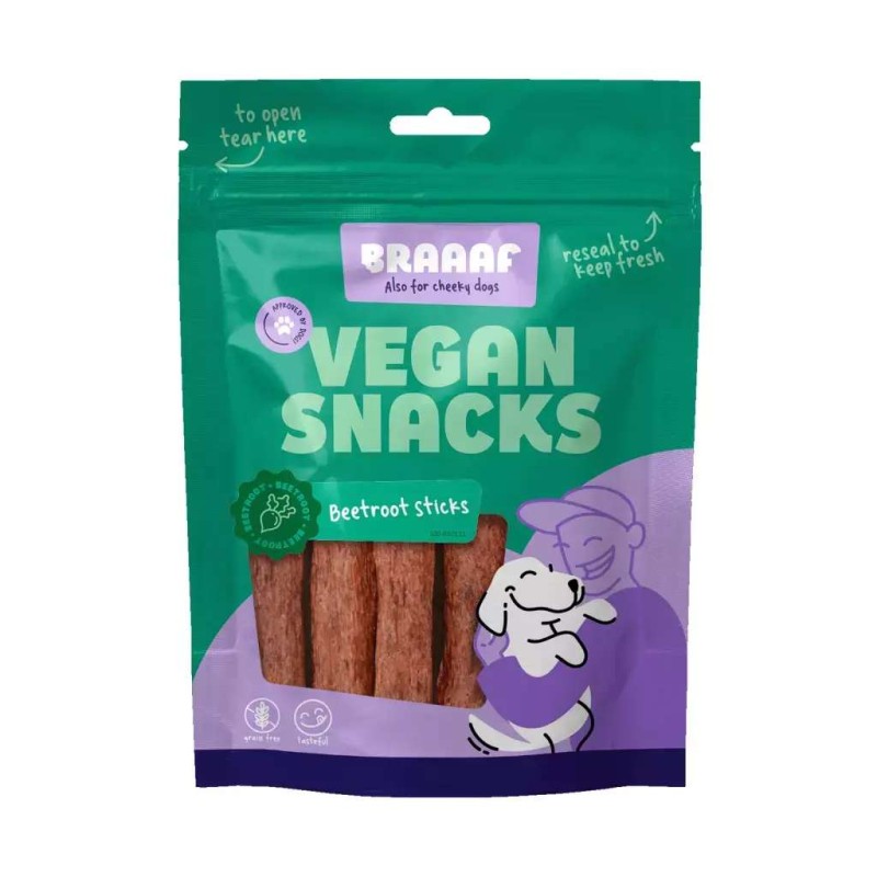 Braaaf Vegan hondensnack Rode Biet Stick 12 cm