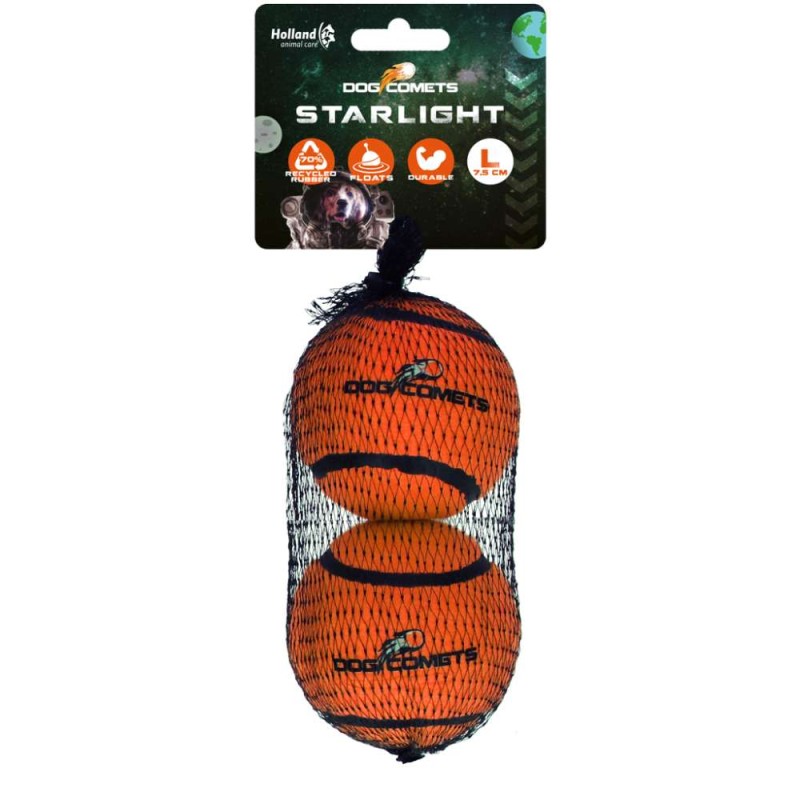 Dog Comets tennisbal starlight L oranje 2-pack