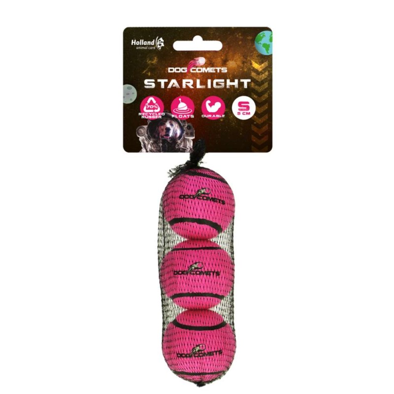 Dog Comets tennisbal starlight S roze 3-pack